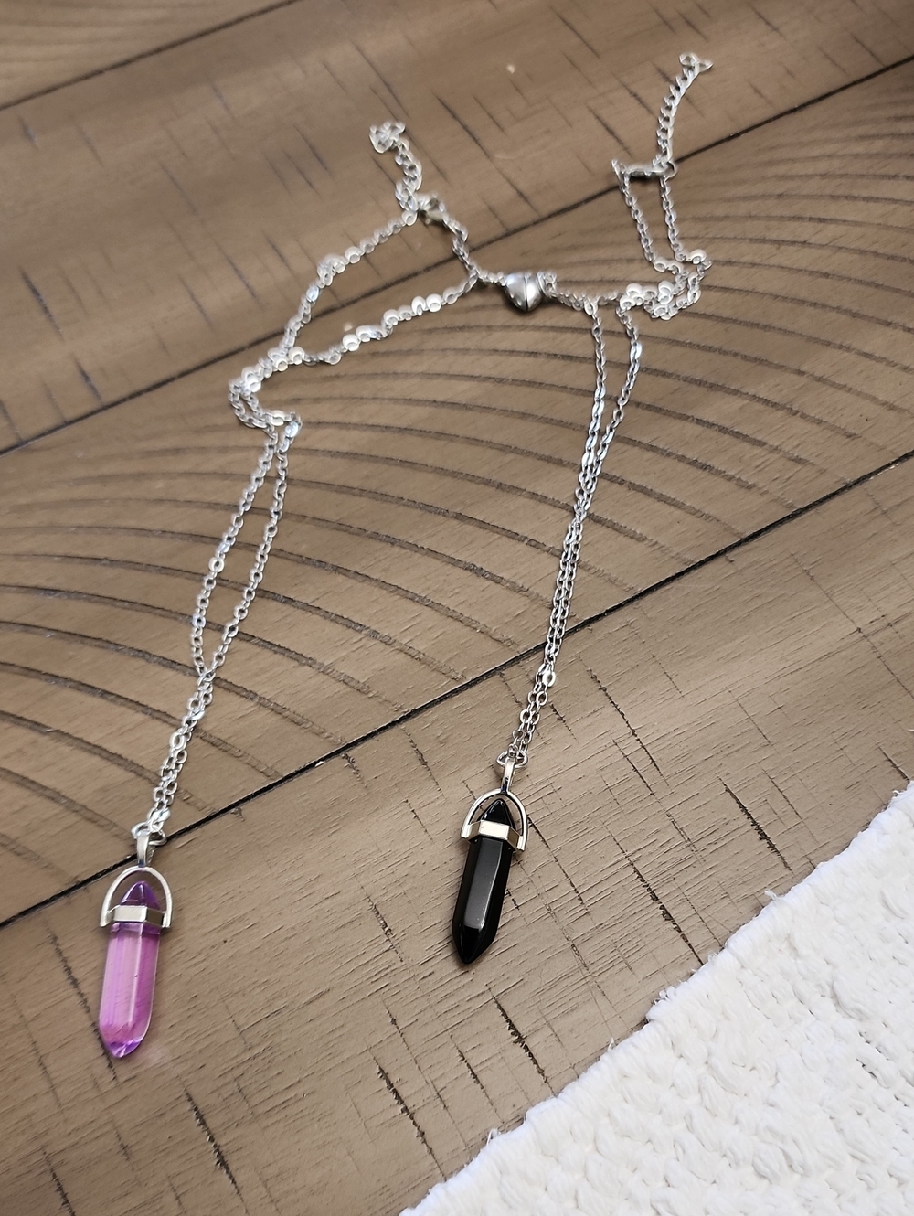 2pcs Silver Natural Crystals Pendants Necklace Handmade Jewerly Set Couple
